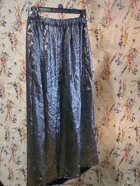Old Navy Metallic Silver-Black Maxi Skirt